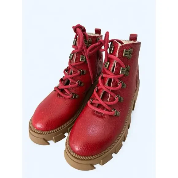 Kelsi Dagger Brooklyn Shoes Red Lace Up Lug Sole Ankle Combat Boots sz 5.5 M EUC - Picture 7 of 12